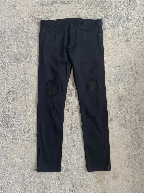 Backlash - Knee Leather Repair Distressed Skinny Jeans 36x31