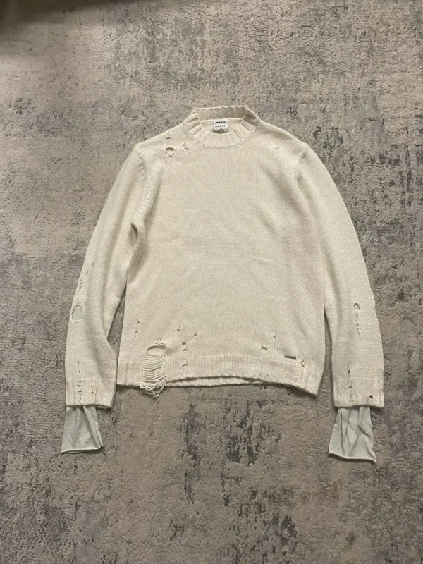 Diesel - Layered Sleeve Distressed Knit Sweater 22x28