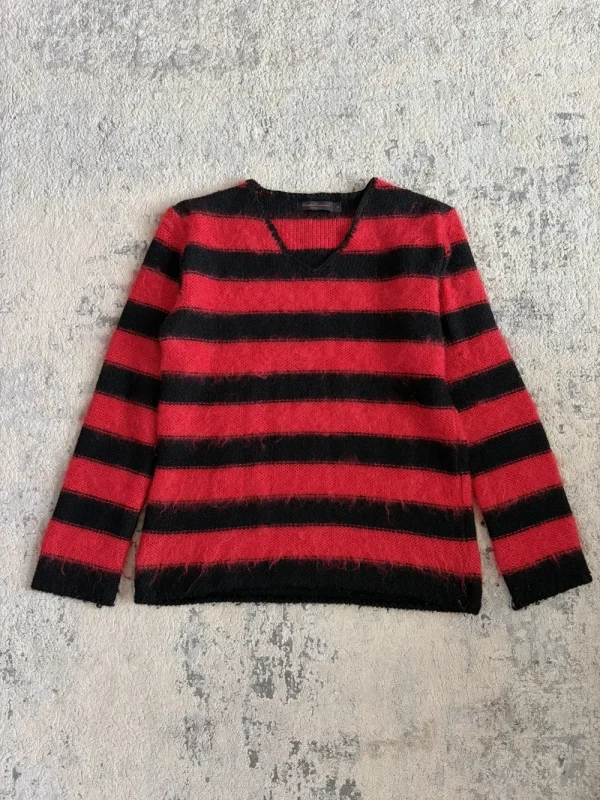 Undercover - AW03 Paper Doll Red Black Striped Mohair Knit 19.5x26.5