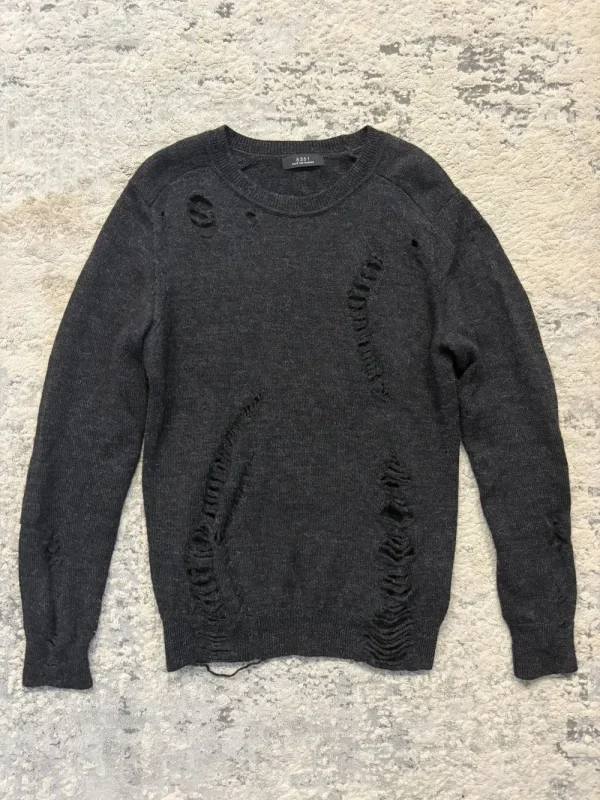 5351 Pour Les Hommes - Distressed Knit Black Crewneck Longsleeve 17x25