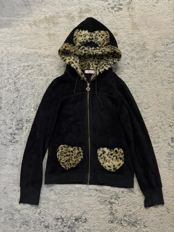 Tralala Liz Lisa - Lolita Cheetah Print Fur Sherpa Hoodie 17.5x23