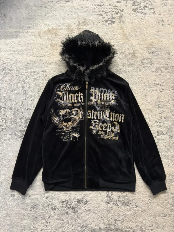 Beaumere Aristocratic - Fur Hood Script Velvet Hoodie 21.5x27.5