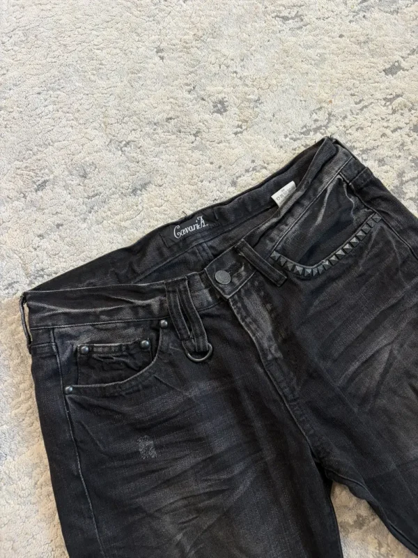 Cavaria – Black Distressed Studded Flare Denim11