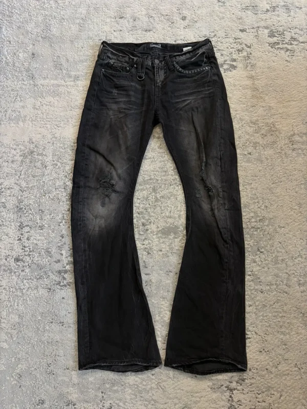 Cavaria - Black Distressed Studded Flare Denim 29x33