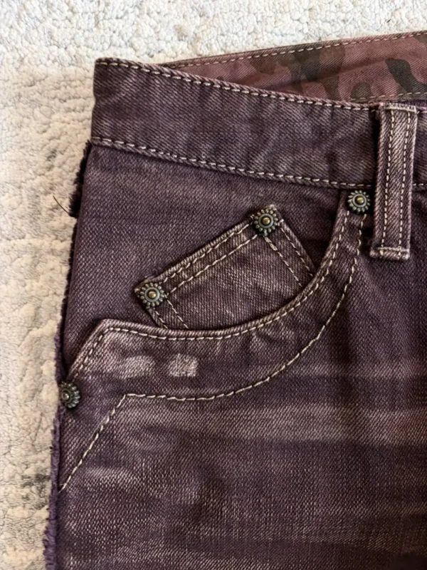 Obelisk – Maroon Distressed Flared Curve Denim10
