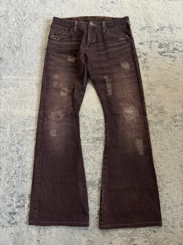 Obelisk - Maroon Distressed Flared Curve Denim 31x32.5