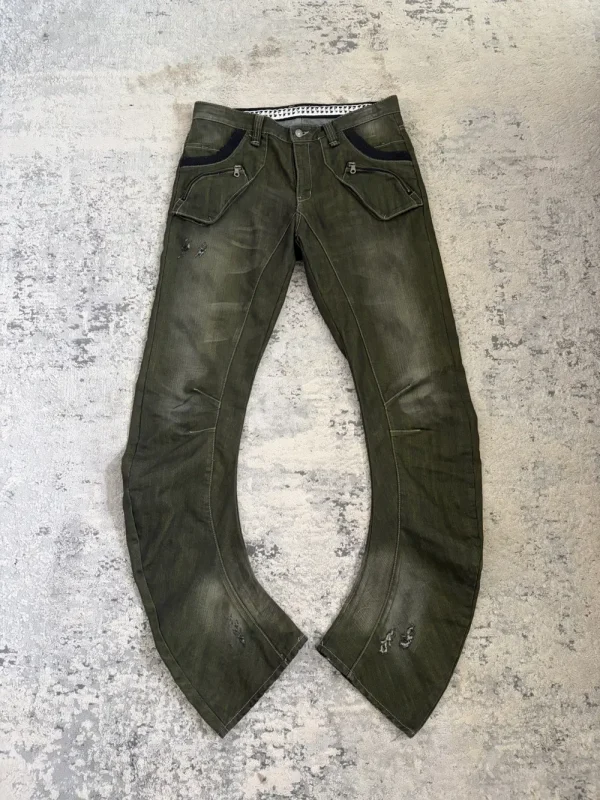 PPFM - Military Green Curved Leg Bootcut Denim 34x47
