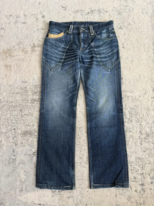 Nicole Club - Leather Accent Bootcut Whisker Denim Jeans 32x31