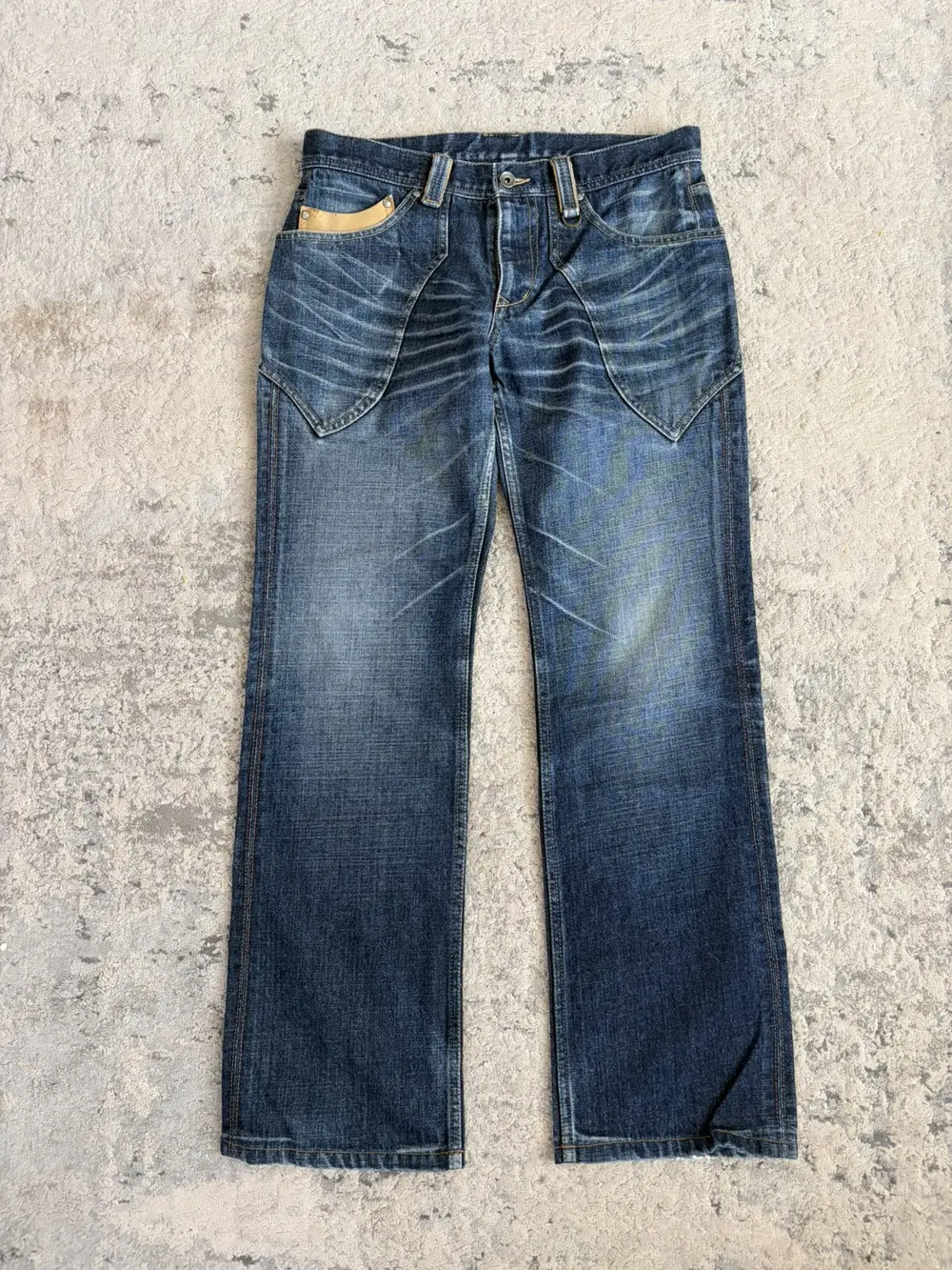 Nicole Club - Leather Accent Bootcut Whisker Denim Jeans 32x31