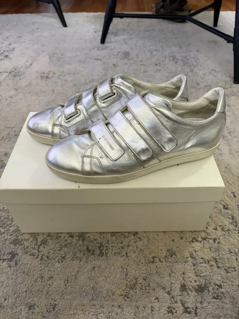 Dior Homme -SS07 Silver Leather Velcro Sneakers 8 US Mens