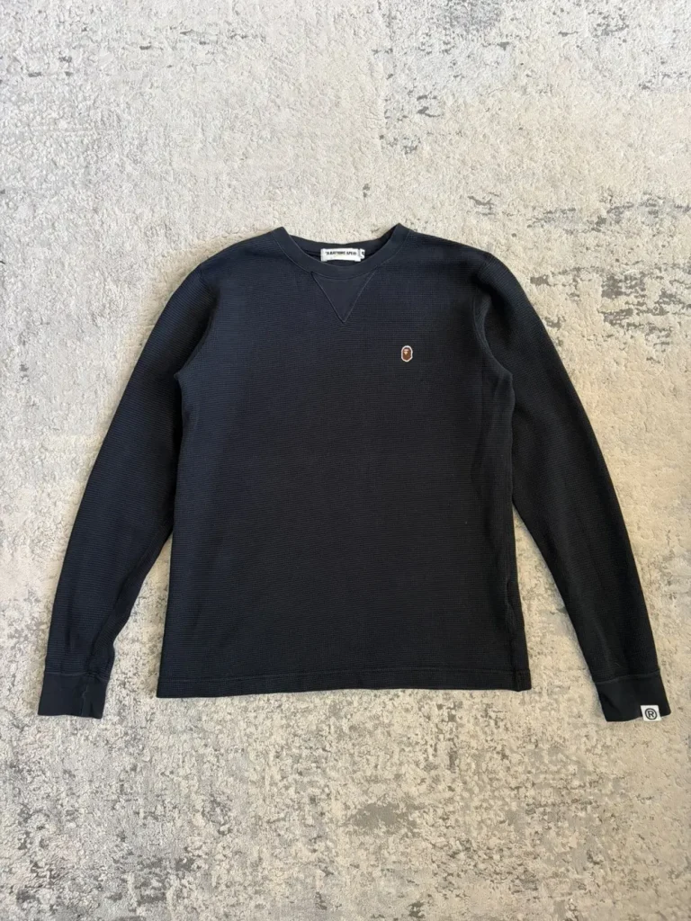 Bape - Waffle Knit Logo Embroidered Long Sleeve 19.5x25